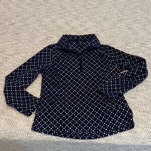 Lands’ End Navy Polka Dot Fleece Jacket Size Small Zip-Up Warm Cozy Layer